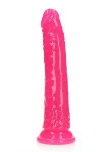RealRock Slim Glow in the Dark Dildo with Suction Cup 8in - Pink