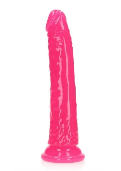 RealRock Slim Glow in the Dark Dildo with Suction Cup 8in - Pink