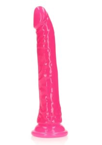 RealRock Slim Glow in the Dark Dildo with Suction Cup 9in - Pink