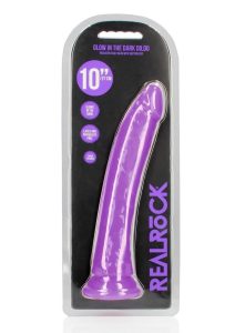 RealRock Slim Glow in the Dark Dildo with Suction Cup 10in - Purple