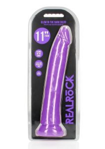 RealRock Slim Glow in the Dark Dildo with Suction Cup 11in - Purple