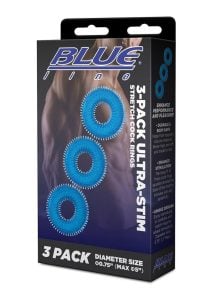 Blue Line Ultra-Slim Stretch Cock Rings (3 Pack) - Blue