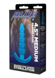 Blue Line Medium Beaded Anal Plug 4.5in - Blue