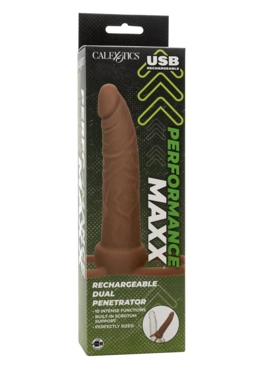 Performance Maxx Rechargeable Silicone Dual Penetrator - Chocolate