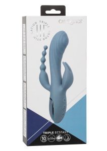 III Triple Ecstasy Rechargeable Silicone Stimulating Massager - Blue