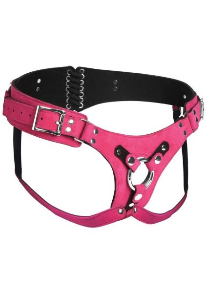 Strap U Bodice Deluxe Leather Corset Harness - Pink