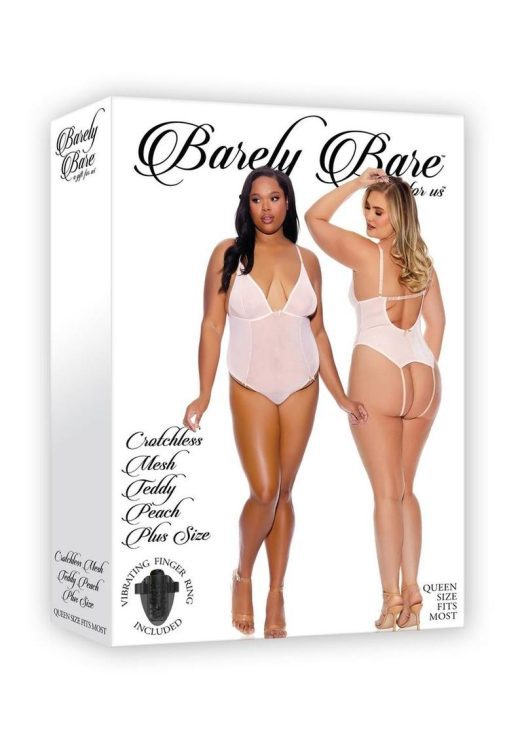 Barely Bare Crotchless Mesh Teddy - Plus Size - Peach
