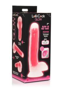 Lollicock Glow in the Dark Silicone Dildo with Balls 7in - Pink