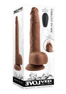 Thrust In Me Rechargeable Silicone Thrusting Vibrating Realistic Dong with Remote Control - Chocolate