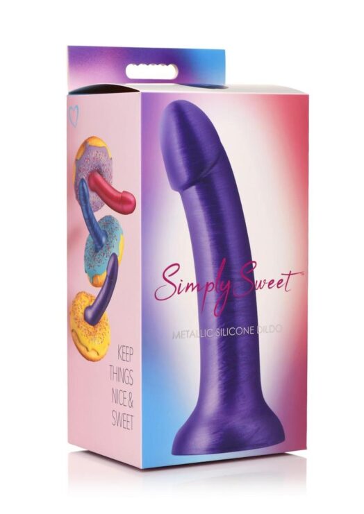 Simply Sweet Metallic Silicone Dildo 7in - Purple