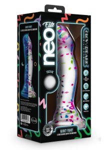 Neo Elite Glow in the Dark Silicone Hanky Panky Dildo 7.5in - Confetti Multicolor