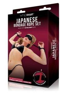 Whipsmart Japanese Bondage Rope Set with Drip Candles and Mask (4 Piece) - Black