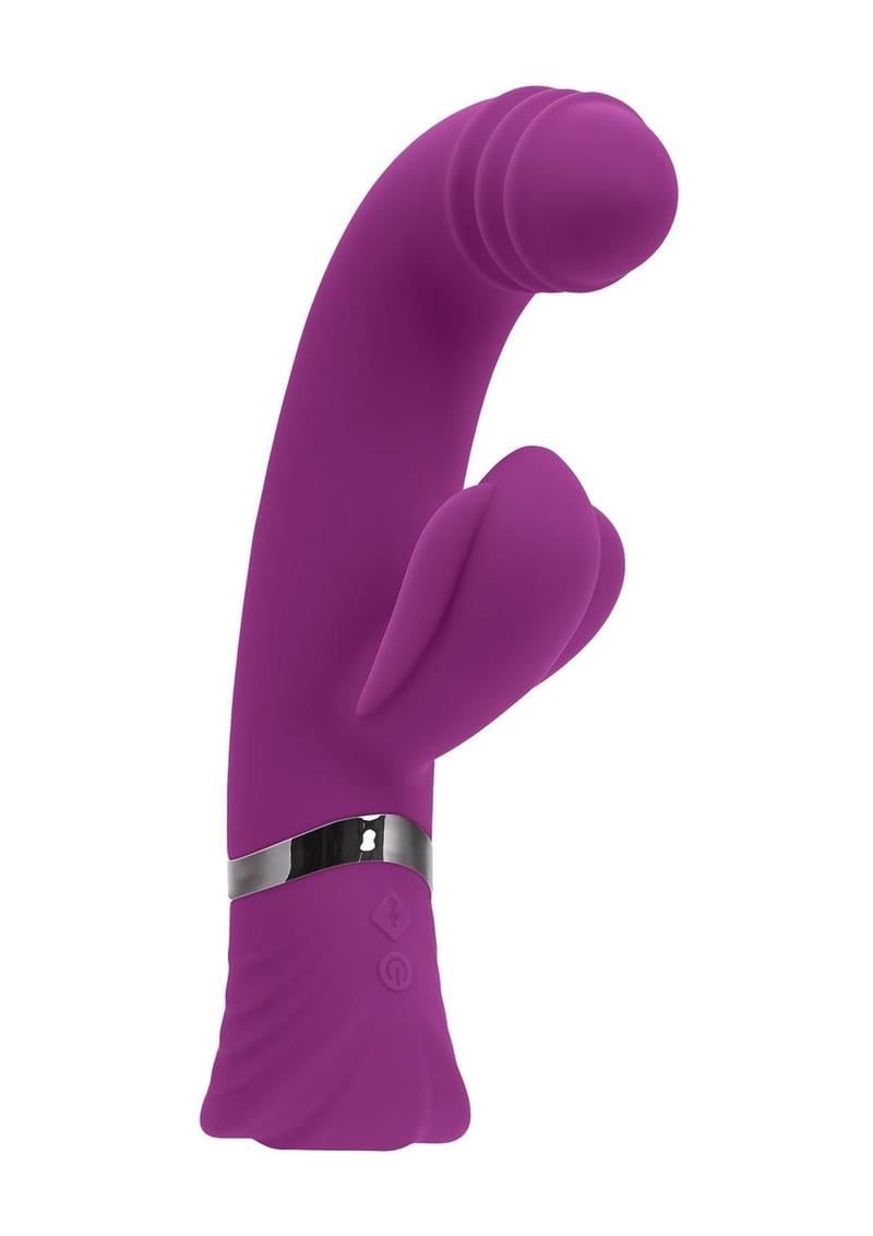 Playboy Tap That Rechargeable Silicone Vibrator with Clitoral Stimulator -  Purple | TabooAdultToys.com