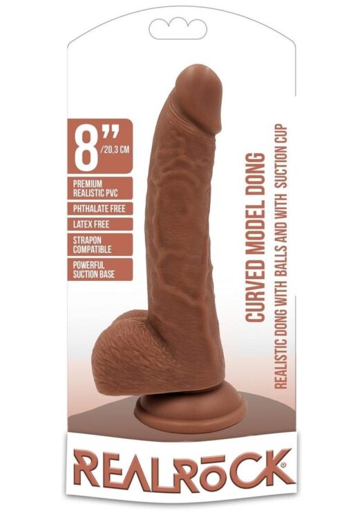 RealRock Curved Realistic Dildo with Balls and Suction Cup 8in - Caramel