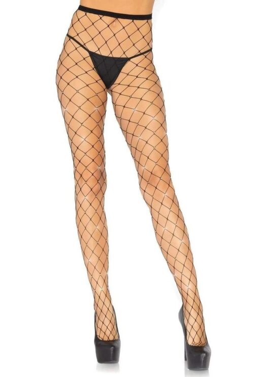 Leg Avenue Indescent Rhinestone Fence Net Tights - O/S - Black