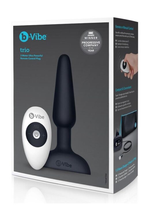 B-Vibe Trio Plug Rechargeable Silicone Anal Plug with Remote Control - Black