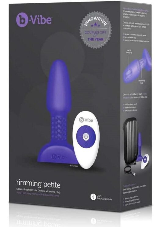 B-Vibe Rimming Petite Rechargeable Silicone Anal Plug with Remote Control - Purple