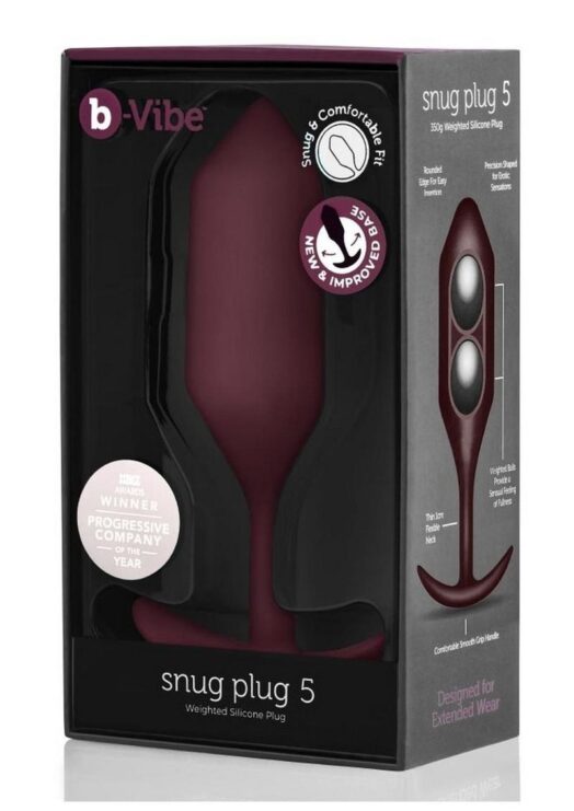 B-Vibe Snug Plug 5 Silicone Weighted Anal Plug - Dark Red