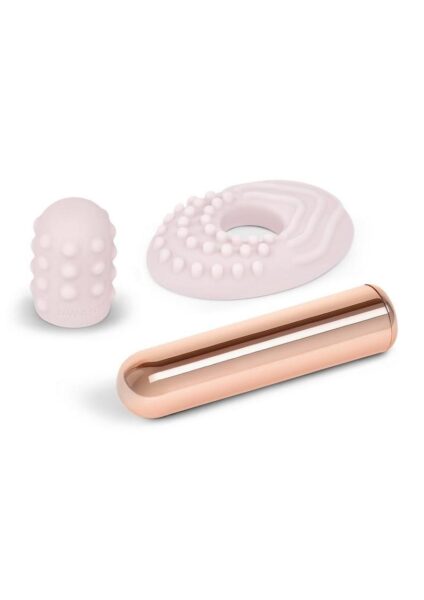 Le Wand Bullet Rechargeable Vibrator with Textured Silicone Sleeve and Ring - Rose Gold