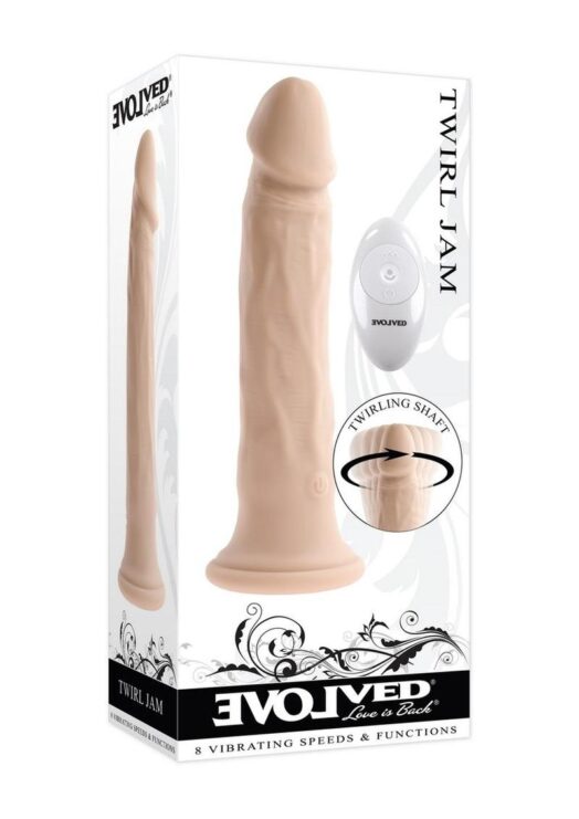 Twirl Jam Silicone Rechargeable Vibrating Dildo with Remote - Vanilla