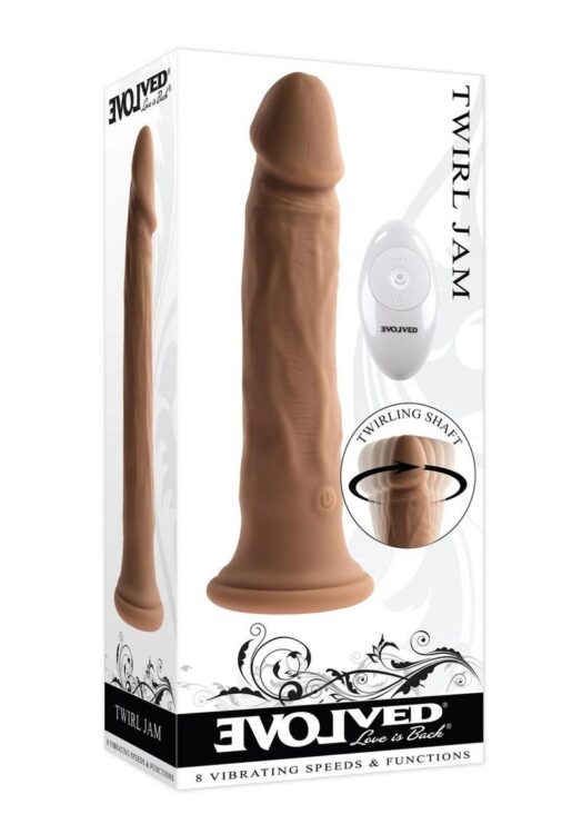 Twirl Jam Silicone Rechargeable Vibrating Dildo with Remote - Chocolate
