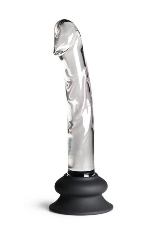 Pleasure Crystals Glass Dildo with Silicone Base 7in - Clear/Black