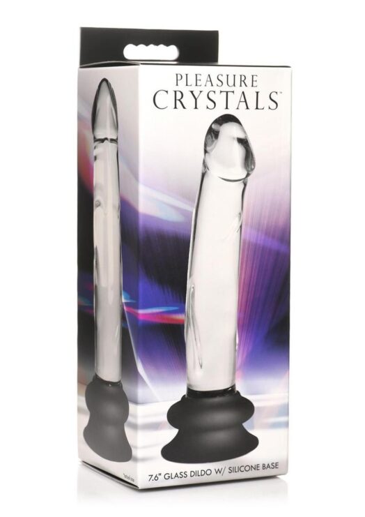 Pleasure Crystals Glass Dildo with Silicone Base 7.6in - Clear/Black