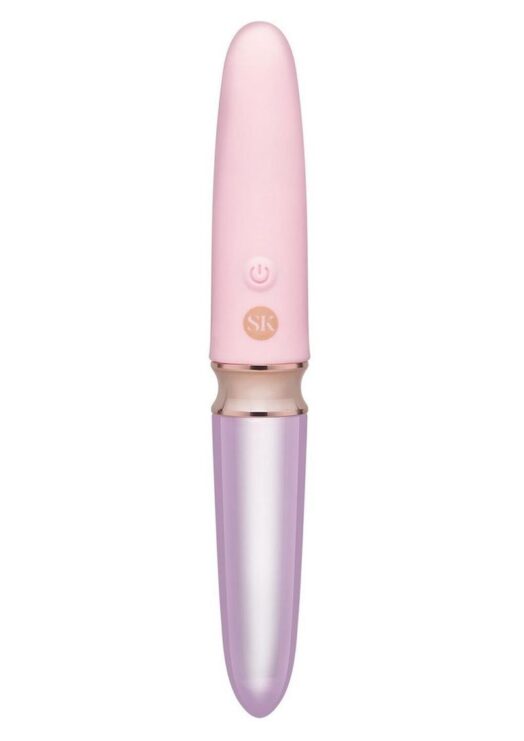 Secret Kisses Glass Lipstick Rechargeable Silicone Dual End Vibrator - Pink/Clear
