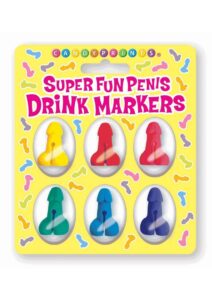 Candyprints Super Fun Penis Cocktail Markers (6 per Set) - Assorted Colors