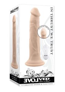 In Thrust We Trust Rechargeable Silicone Dildo with Remote - Vanilla