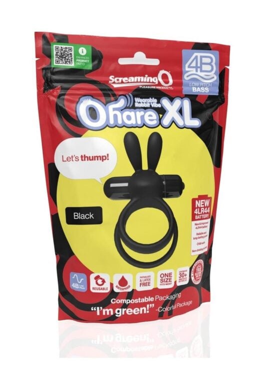 4B Ohare XL Rechargeable Silicone Rabbit Vibrating Cock Ring - Black