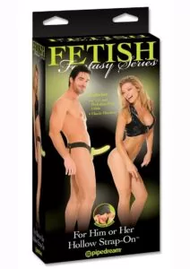 Fetish Fantasy Series For Him Or Her Hollow Strap-On Dildo and Adjustable Harness 6in - Glow-In-The-Dark