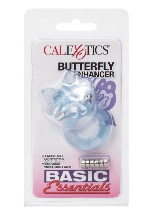 Basic Essentials Butterfly Enhancer Vibrating Cock Ring with Clitoral Stimulation - Blue