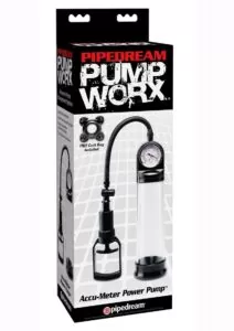 Pump Worx Accu-Meter Power Penis Pump - Clear and Black