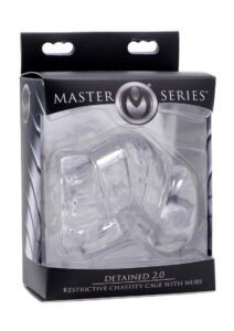 Master Series Detained 2.0 Restrictive Chastity Cage with Nubs - Clear