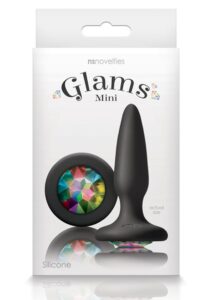 Glams Mini Silicone Butt Plug Rainbow Gem - Black