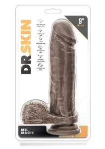 Dr. Skin Mr. Magic Dildo with Balls and Suction Cup 9in - Chocolate