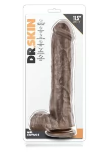 Dr. Skin Mr. Savage Dildo with Balls and Suction Cup 11.5in - Chocolate