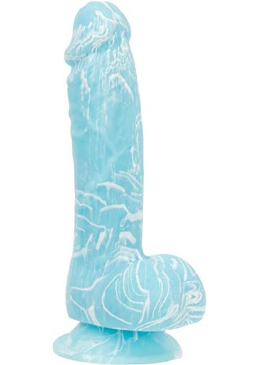 Addiction Toy Collection Luke Silicone Glow-In-The-Dark Dildo with Balls 7.5in - Blue