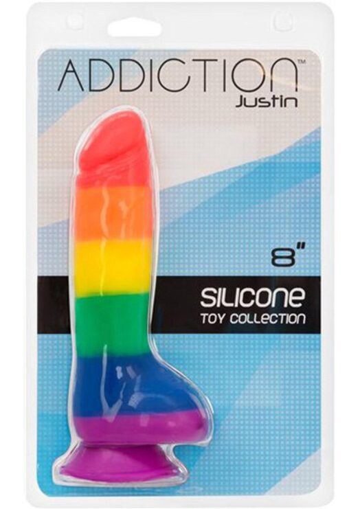 Addiction Toy Collection Justin Silicone Dildo with Balls 8in - Multicolor