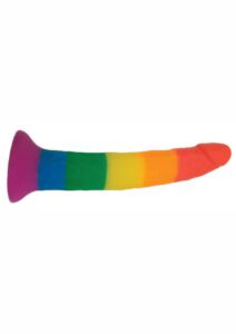 Rainbow Power Drive Strap On Dildo with Harness 7in - Multicolor