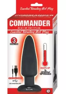 Commander Essential Silicone Rechargeable Vibrating Warming Butt Plug - Black