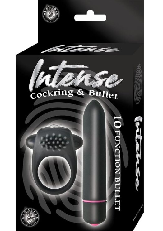 Intense Silicone Vibrating Cock Ring and Bullet Set - Black