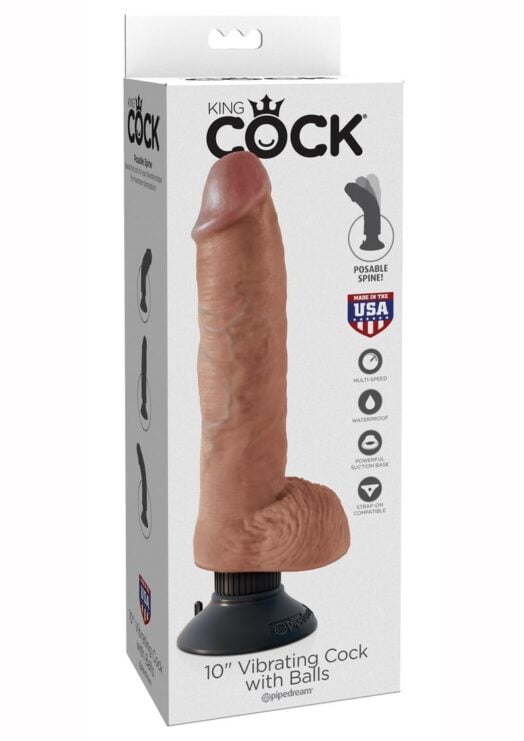 King Cock Vibrating Dildo with Balls 10in - Caramel