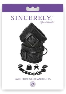 Sincerely Lace Fur Lined Handcuffs - Black