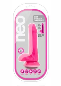 Neo Dual Density Dildo with Balls 6in - Neon Pink