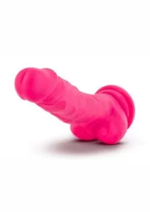 Neo Dual Density Dildo with Balls 7in - Neon Pink