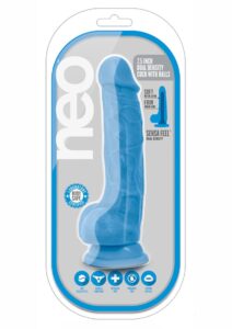 Neo Dual Density Dildo with Balls 7in - Neon Blue