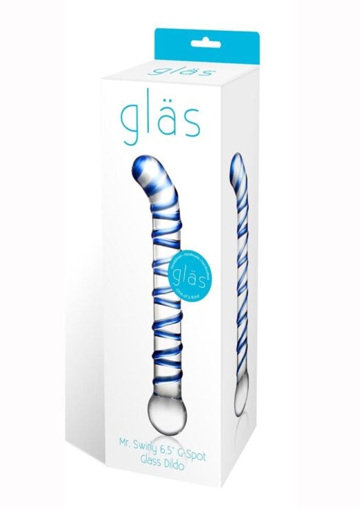 Glas Mr. Swirly G-Spot Glass Textured Dildo 6.5in - Clear/Blue