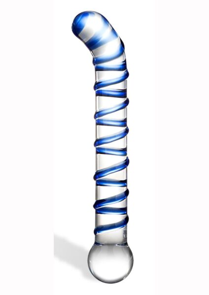 Glas Mr. Swirly G-Spot Glass Textured Dildo 6.5in - Clear/Blue